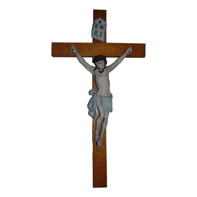 Pre-War Wooden Crucifix, 1890s For Sale