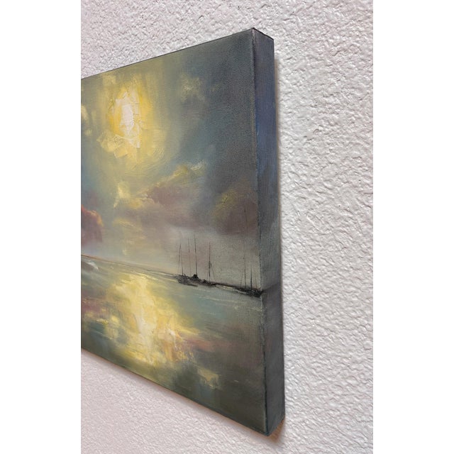 Early 21st Century Sundance Upon the Sea by Leigh Ann Van Fossan | Oil on canvas Seascape with boats and clouds For Sale - Image 5 of 5