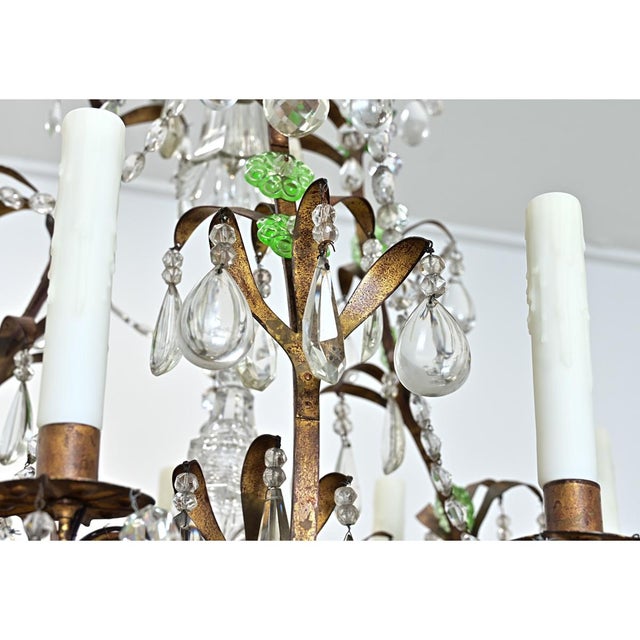 Late 19th Century French Brass Chandelier with Clear & Green Crystals For Sale - Image 11 of 17