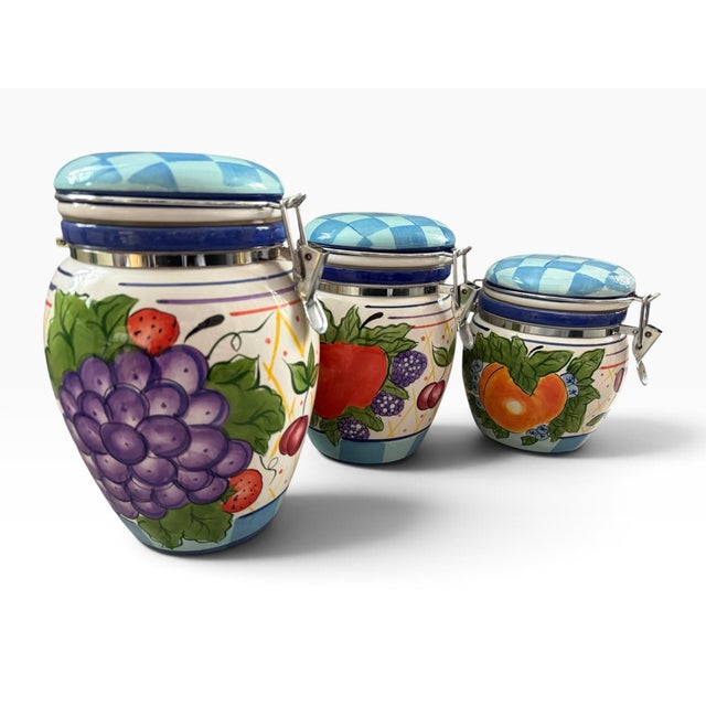 Vintage Capriware Michael’s Orchard Hand-Painted Fruit Canister Set of 3 For Sale In Portland, ME - Image 6 of 7