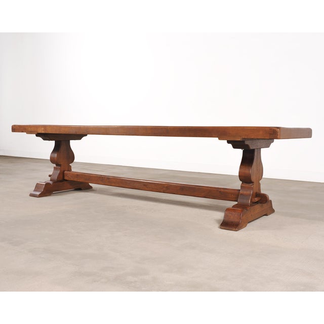 Early 20th Century Country French Provincial Oak Farmhouse Trestle Dining Table 10 Ft For Sale - Image 5 of 18