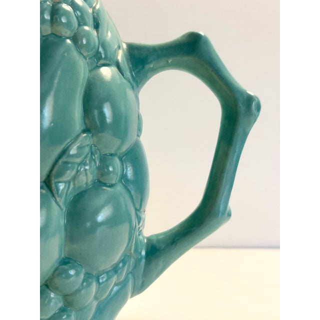 1970s Vintage MCM Ceramic Serving Pitcher and Drinks Glasses, Celadon Fruit Relief Pattern For Sale - Image 5 of 9