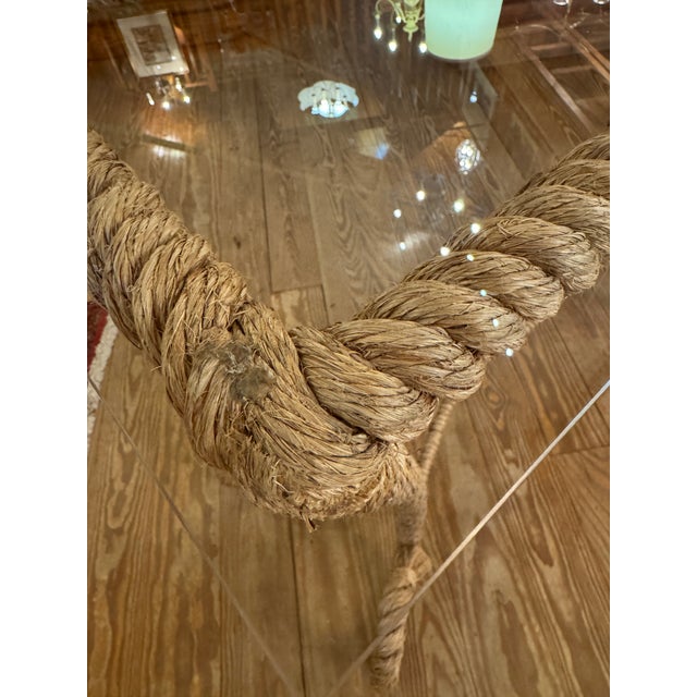 MCM Nautical Style Rope Table with Glass Top. Glass sits on top of rope base. Table can be used in foyer/entryway or...