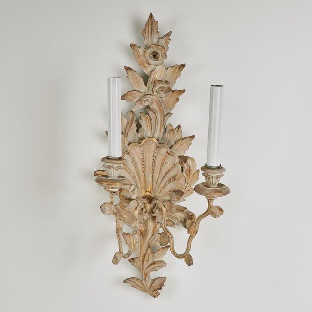 Pair of Italian Carved Wood Wall Sconces With Seashells For Sale - Image 11 of 15