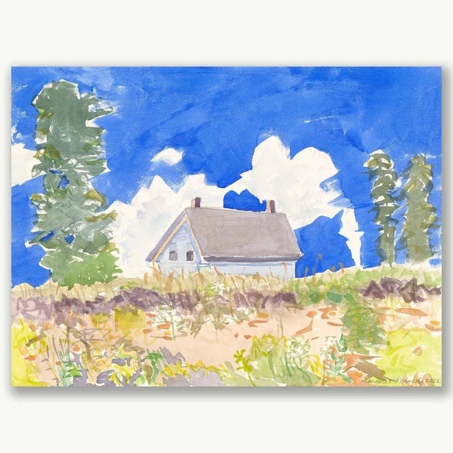 Impressionist "Sand Dunes With House and Bluest Sky" Contemporary Painting by Margaret Kennedy For Sale - Image 3 of 4