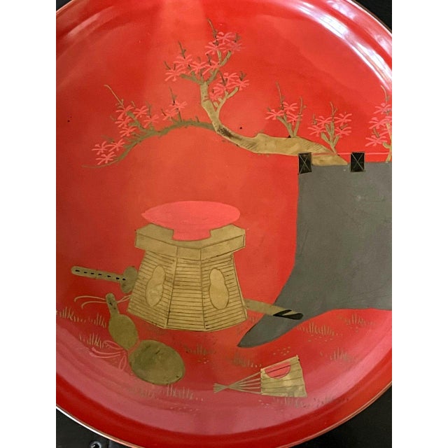 Wood Set of Four Japanese Maki-e Lacquered Pedestal Dishes For Sale - Image 7 of 9