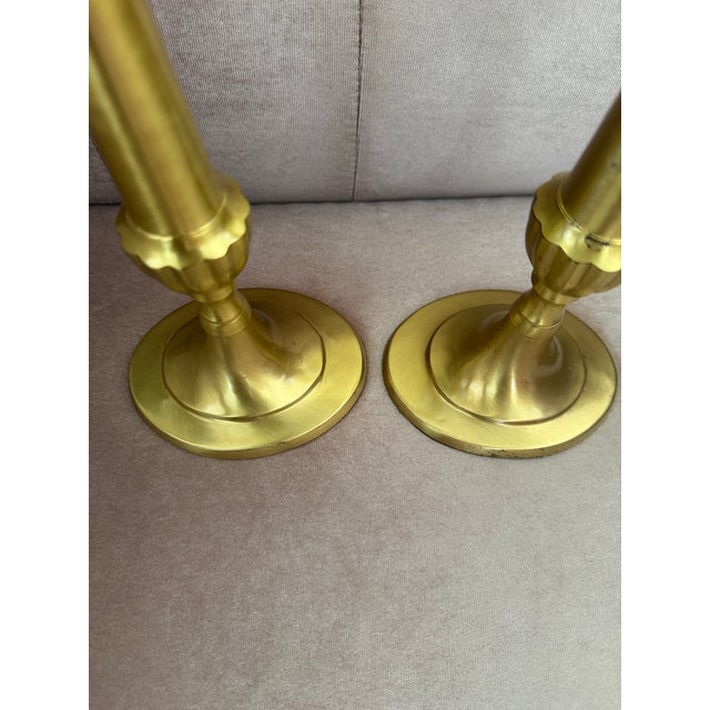 Pair of Vintage Solid Brass Candlesticks Holders For Sale - Image 4 of 8