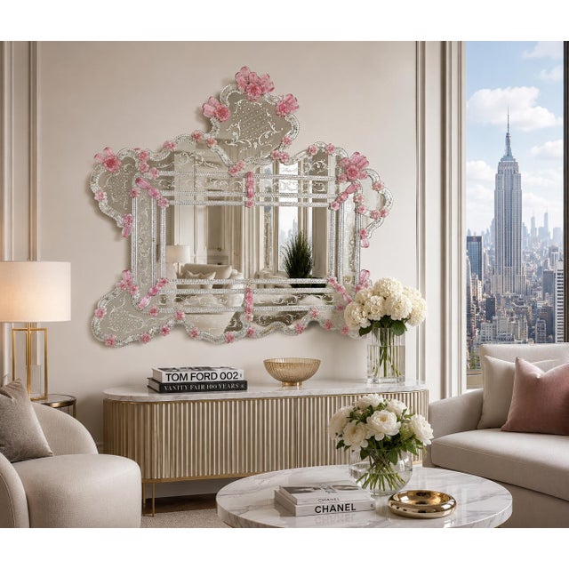 Exceptional Extra Large Size Vintage Pink Murano Glass Wall Mirror, 1950s For Sale - Image 14 of 14