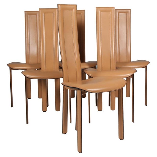 Alice Dining Chairs in Tan Leather attributed to Giorgio Cattelan, Italy, 2000s, Set of 6 For Sale - Image 9 of 9