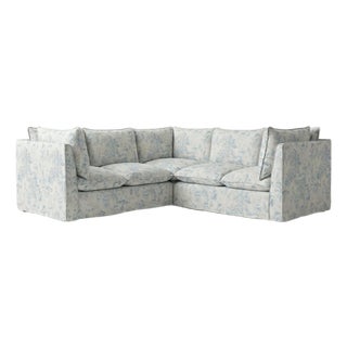 Sophie Conran Coco 3x3 Sectional Sofa - Andrew Martin Midsummer Faded Blue with Knife Edge Cushion For Sale
