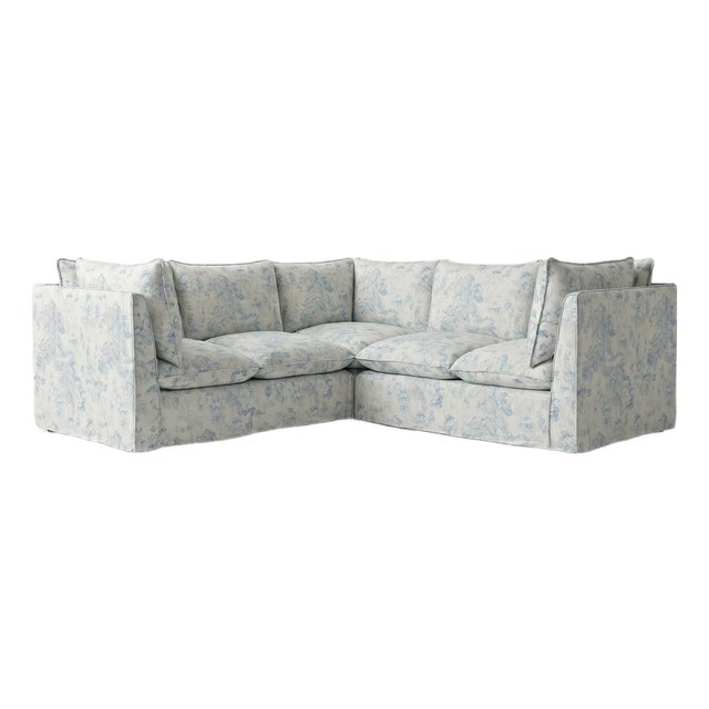 Sophie Conran Coco 3x3 Sectional Sofa - Andrew Martin Midsummer Faded Blue with Knife Edge Cushion For Sale