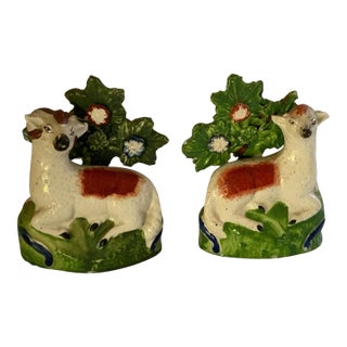 Antique Staffordshire Pearlware Figures Ewe Ram Made in England 1780-1840 For Sale
