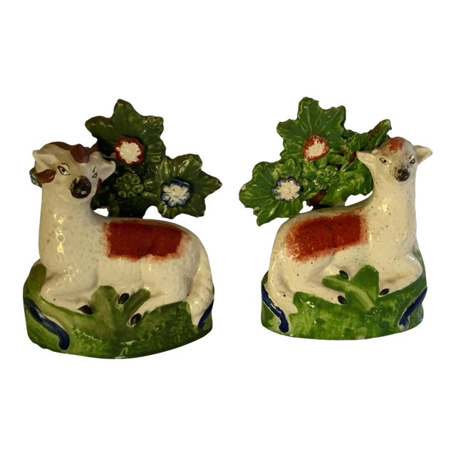 Antique Staffordshire Pearlware Figures Ewe Ram Made in England 1780-1840 For Sale