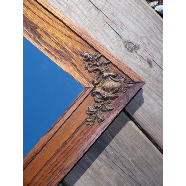 Antique Solid Oak Framed Wall Mirror Gesso Oak & Acorn C. 1900 For Sale - Image 9 of 9