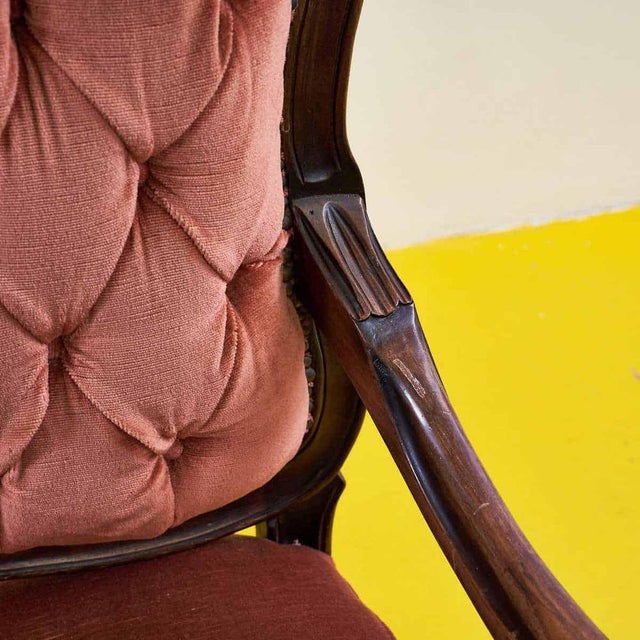 Vintage Sofa in Carved Wood and Velvet For Sale - Image 5 of 9