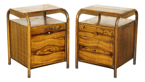 Art Deco Metal Medical Bedside Tables Hand Painted, 1920s, Set of 2