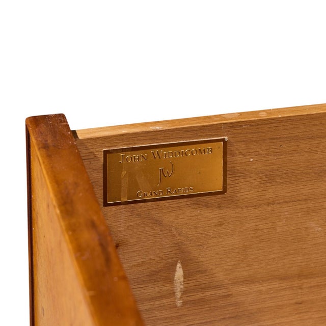 John Widdicomb Mid Century Burlwood and Brass Campaign Executive Desk For Sale - Image 11 of 11