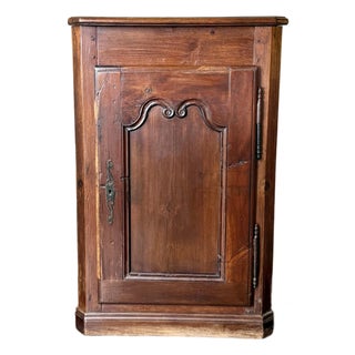 Antique French Corner Cabinet With Raised Panel Door and Skeleton Key For Sale