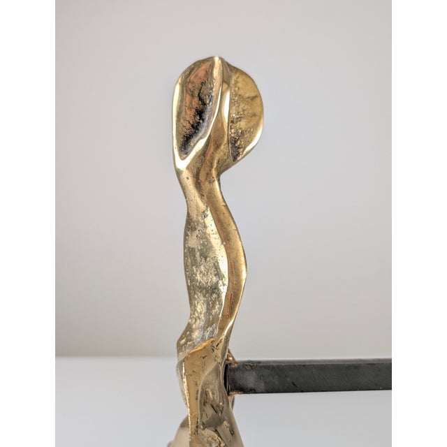 Brutalist Sculptural Bronze Andirons, 1970s, Set of 2 For Sale - Image 6 of 15