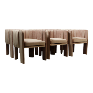 Set of 6 Olivia Channel Tufted Dining Armchair Chairs in Blush