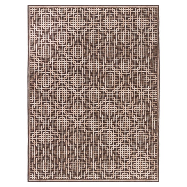 Modern Pavilion Geometric Design Handmade Wool Rug by Dorie Leslie Blau For Sale