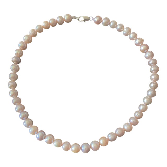Genuine Pinkish /Grayish Pearl Necklace Cultured Freshwater 17" Long For Sale