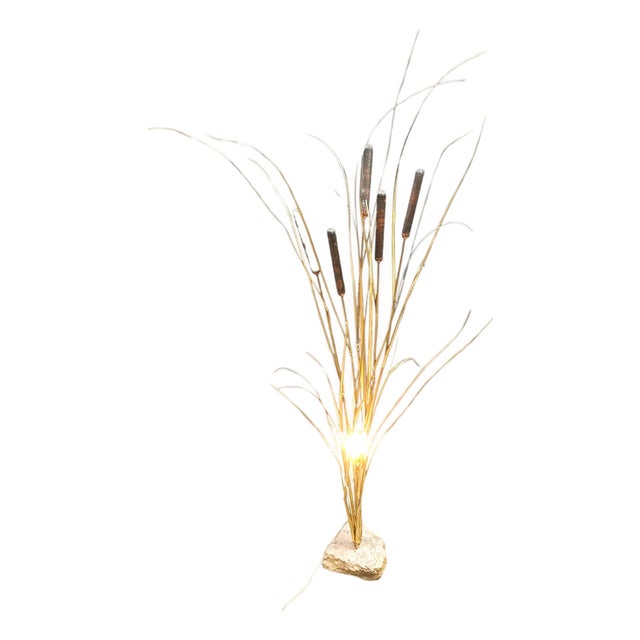 Vintage Brass Cattail Floor Lamp attributed to Daniel Dhaeseleer, 1970s For Sale
