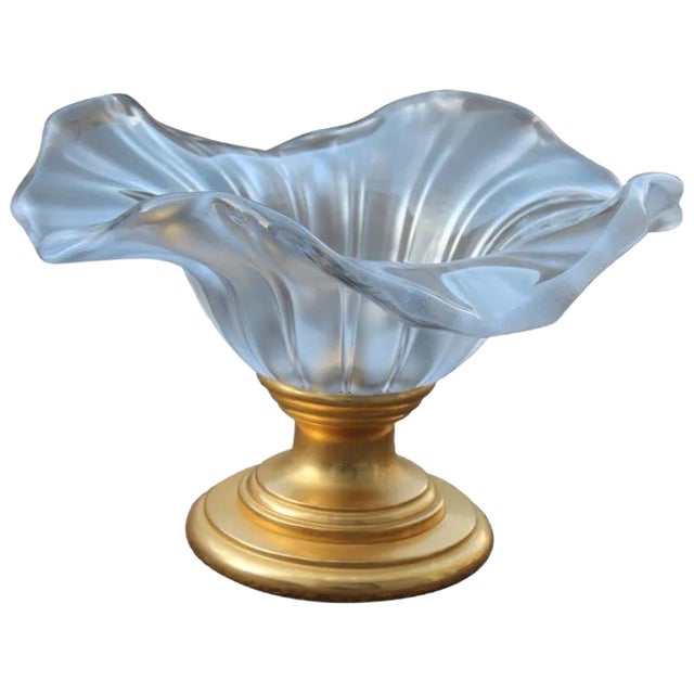 Vintage Glass and Gold Brass Centerpiece For Sale