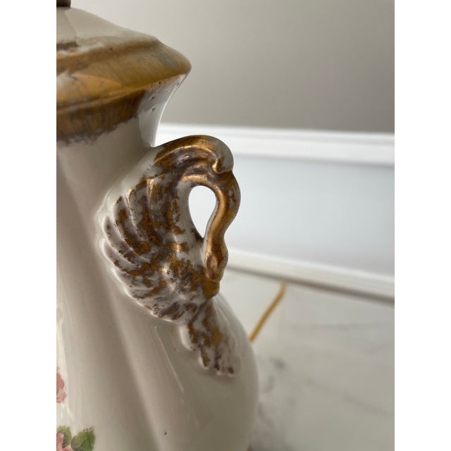 Vintage Pink and Gold Wild Rose Lamp For Sale - Image 4 of 11