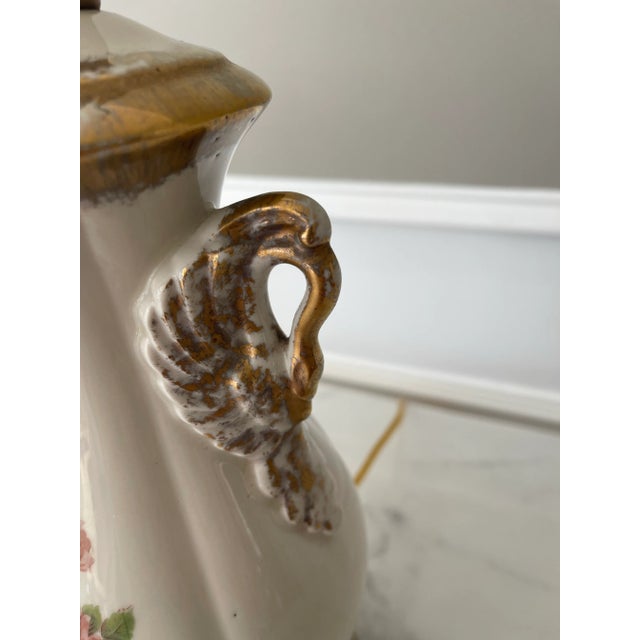 Early 20th Century Vintage Pink and Gold Wild Rose Lamp Completely Restored For Sale - Image 5 of 12