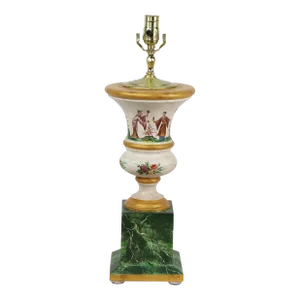 Vintage Wooden Trophy Shape Hand-Painted Chinoiseries Table Lamp