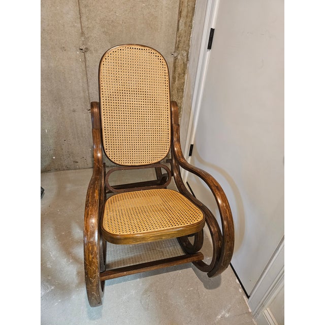 Vintage Thonet-Style Bentwood Cane Rocking Chair For Sale In Boston - Image 6 of 7