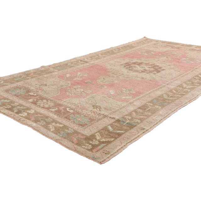 54001 Vintage Turkish Oushak Rug, 04'06 x 08'06. Woven in the quiet highlands of Western Anatolia, this hand knotted wool...
