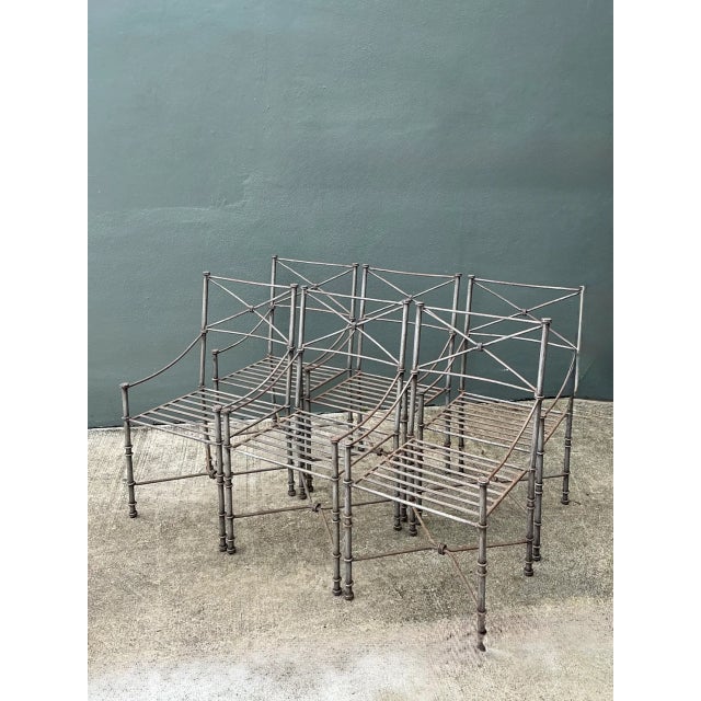Vintage Target Back Wrought Iron Dining Chairs - Set of 6 For Sale - Image 9 of 12