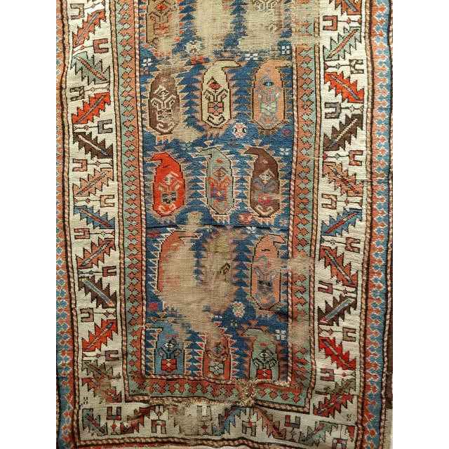 Antique Caucasian Kazak Runner, Allover Paisley Pattern, Handwoven Wool, Blue & Ivory, 3’ x 9’ For Sale - Image 4 of 8