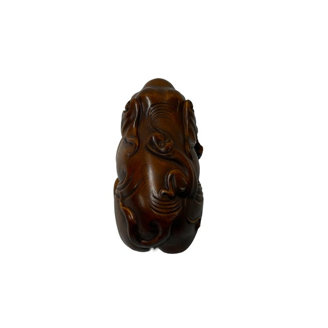 Wood 3" Artistic Brown Wood Carved Elephant Fengshui Miniature Figure For Sale - Image 7 of 9