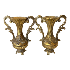 Small Italian Neoclassical Brass Urn Vase Pair