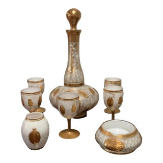 1950s Czechelslavakian Glass Decanter and Glasses & Ashtray Set- 8 Pieces For Sale