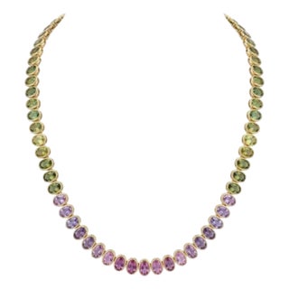 Natural 18k Gold Multi Sapphire Necklace, 48.06ct, New Design For Sale