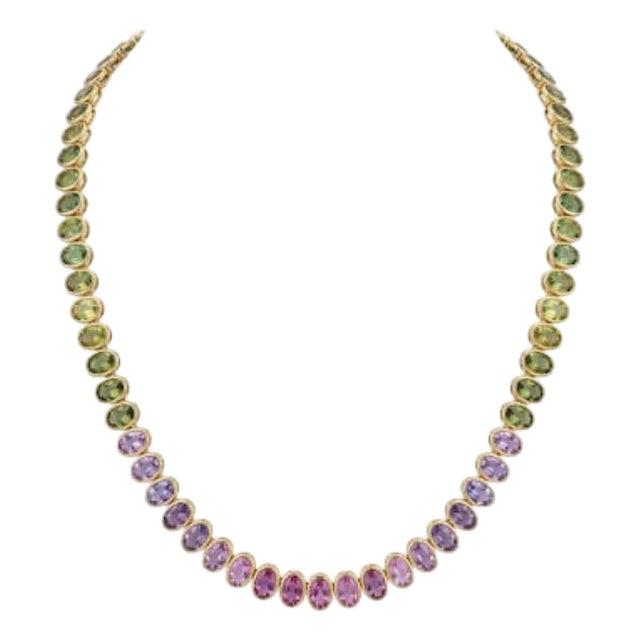 Natural 18k Gold Multi Sapphire Necklace, 48.06ct, New Design For Sale