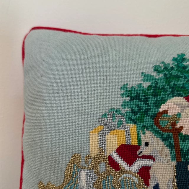 Late 20th Century Santa Claus Needlepoint Pillow For Sale - Image 9 of 12