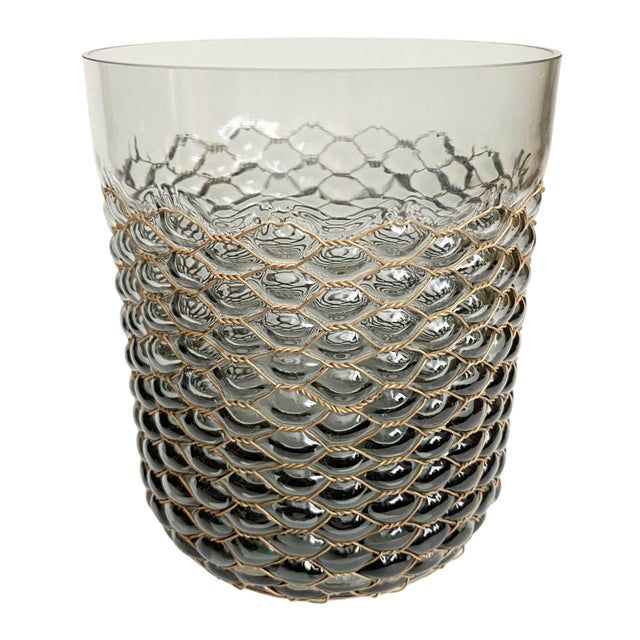 Contemporary Smokey Transparent Chicken Wire Bubble Glass Pillar Candle Holders / Vases For Sale - Image 3 of 5