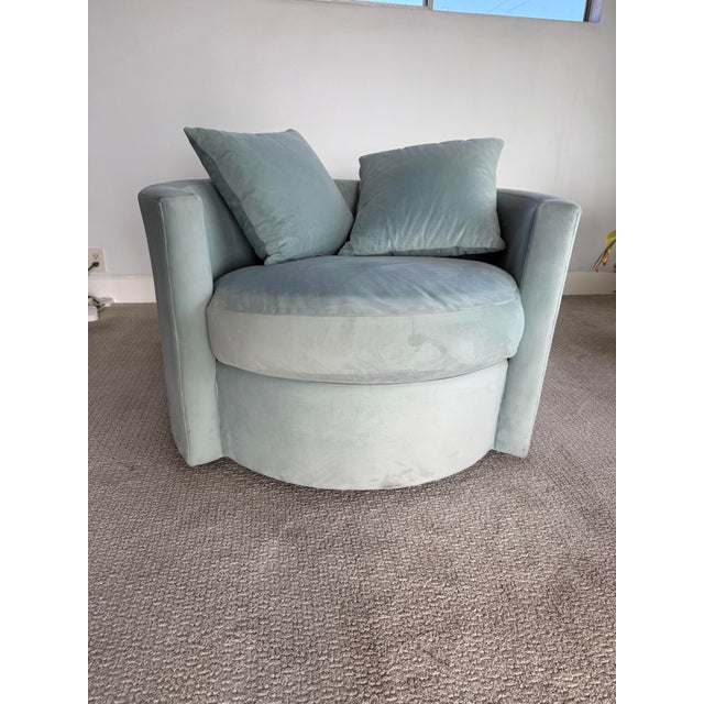 Transitional Custom Portofino Swivel Cuddle Chair in Seafoam Velvet — The Joneses, Los Angeles For Sale - Image 3 of 4