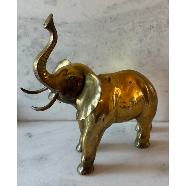 Mid-Century Modern Large Vintage Solid Brass Elephant For Sale - Image 3 of 12