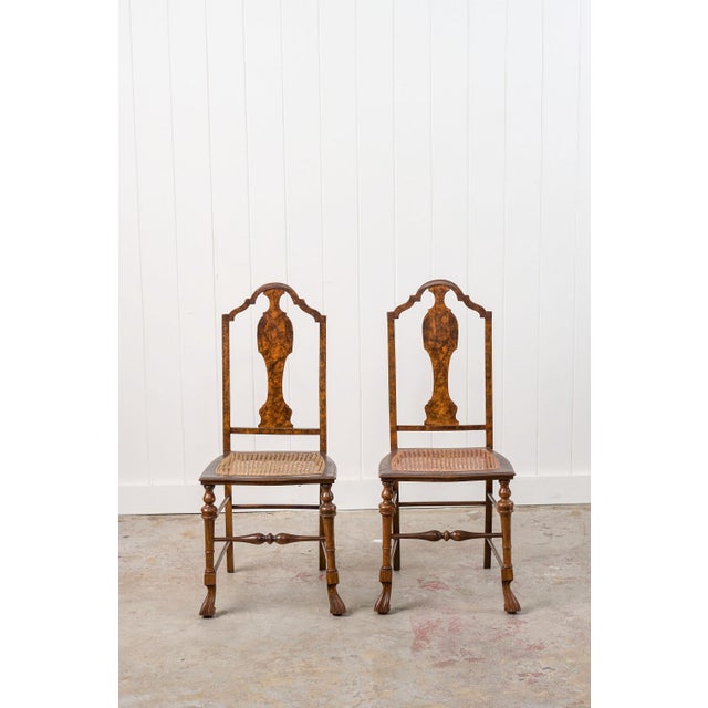 English Pair of 19th Century Burl Walnut Hand Tied Cane Seat Chairs For Sale - Image 3 of 18