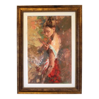 Hua Chen "Serenity" Hand-Embellished Artist's Proof Giclée on Canvas, 2004, Bronze Frame For Sale