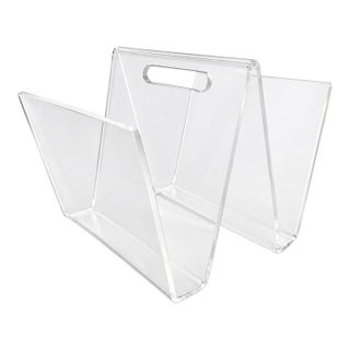 Vintage MCM Mid Twentieth Century Modern “W” Form Bent Lucite Acrylic Magazine Rack 1970’s For Sale