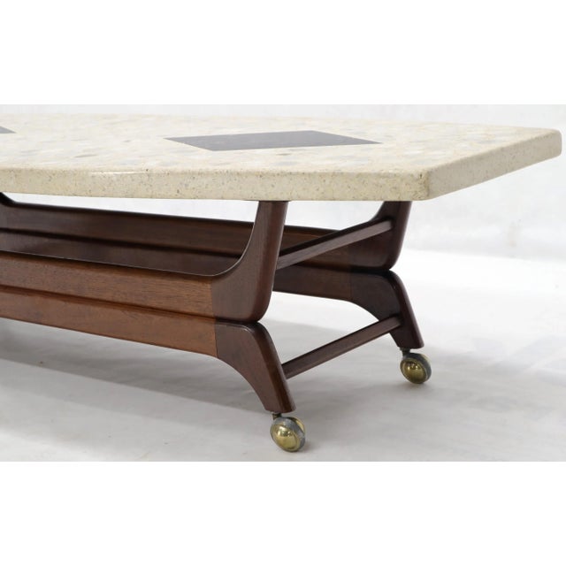 Mid 20th Century Terrazzo Stone Inlay Boat Shape Oiled Walnut Base Coffee Table For Sale - Image 10 of 11