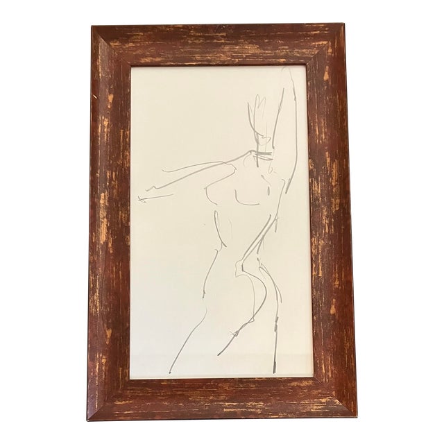 1970s Original Abstract Female Nude Drawing Ornamental Frame For Sale