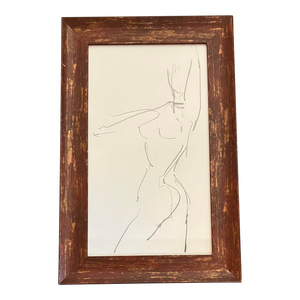 1970s Original Abstract Female Nude Drawing Ornamental Frame